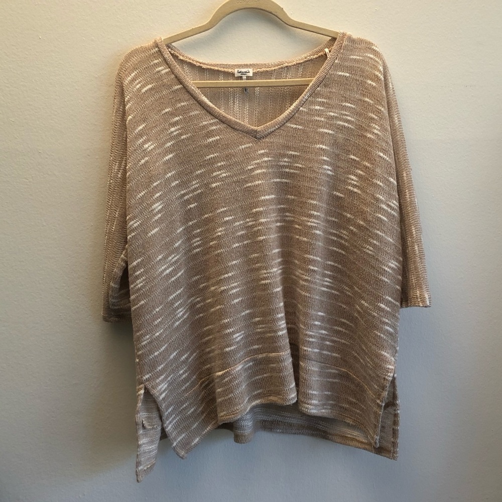 Splendid Taupe Knit Short Sleeve Top